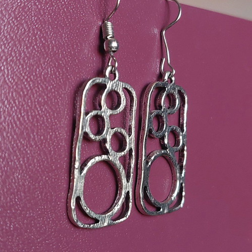 Vintage silver earrings with geometric cutout design new