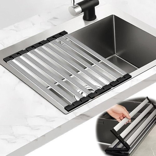 Foldable stainless steel dish rack for sink 55 x 32.5 cm