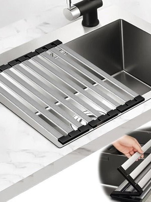 Foldable stainless steel dish rack for sink 55 x 32.5 cm