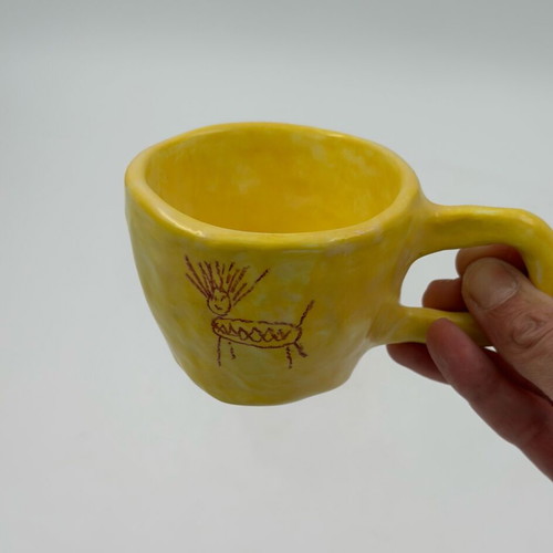 Handmade ceramic mug Yellow Art Eleftheria Sifnaiou new