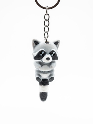 Raccoon keychain 3D printed new, black and gray
