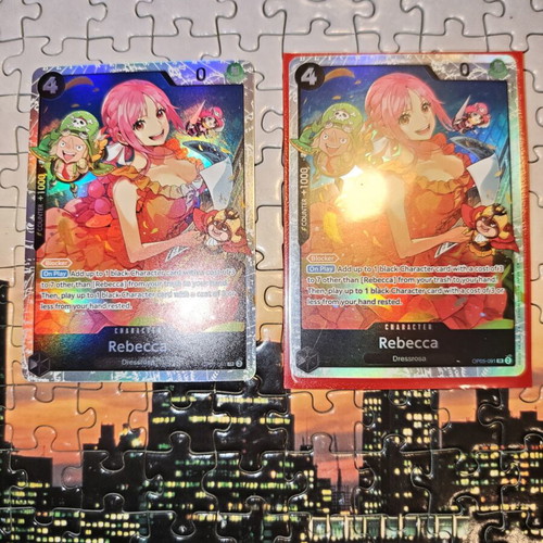 One Piece Rebecca OP05-091 card pack of 2 used, one damaged