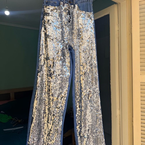 Sac & Co sequin jeans XS like new, blue and silver