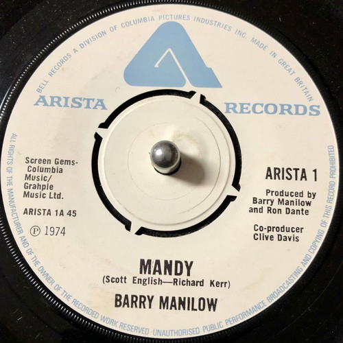 Barry Manilow Mandy vinyl 7" used, 45 RPM single