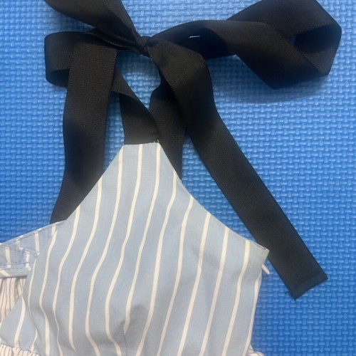 Y2K Blue Striped Peplum Babydoll Top with Black Ribbon Ties Zara size S like new