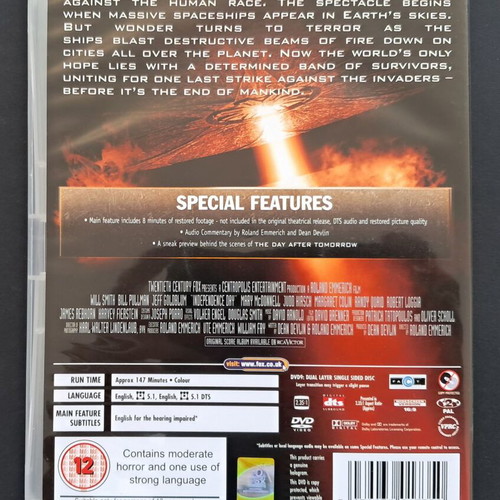 Independence Day DVD like new, sci-fi action with subtitles