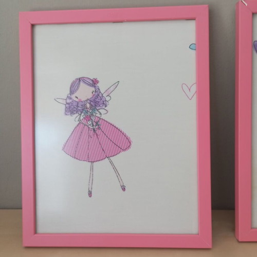 Children's frames set with handmade fairy illustrations used, pink frames