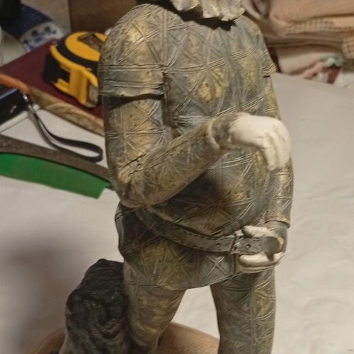 Harlequin statue, Art Deco style, patinated metal and wood base