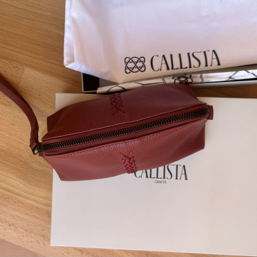 Callista Crafts leather vanity case, ruby red, wrist strap