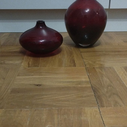 IKEA glass vase set like new, dark red 13x10 and 13x20 cm