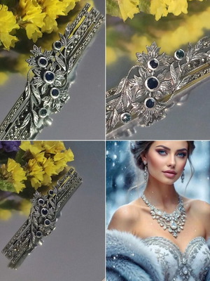 Vintage καρφίτσα μεταχειρισμένη με μπλε ζαφείρια και ασημί σχέδιο