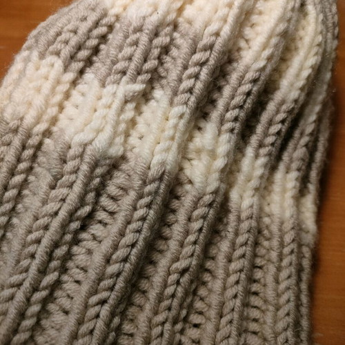 Knitted handmade wool hat new, gray and beige