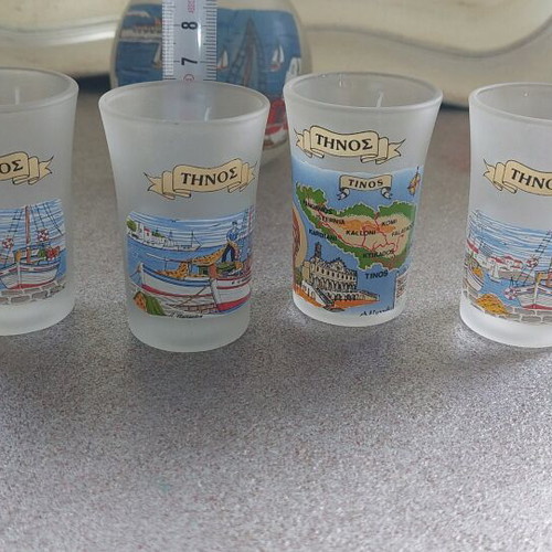 Glass tsipouro set souvenir from Tinos like new