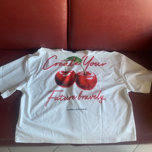 Oversize unisex t-shirt with cherries on back, like new, size S