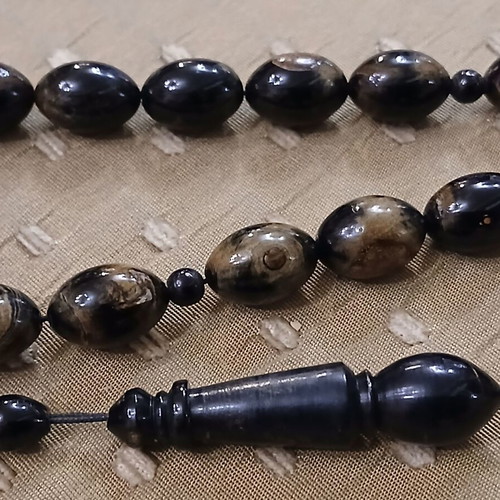 Worry beads black coral used, 33 beads, high-strength cord