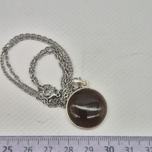Smoked Quartz Silver 925 Round Pendant Oval Cabochon Crystal new