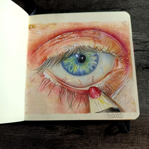 Eye drawing like new, handmade realistic with colored pencils