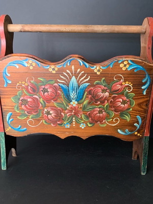 Wooden magazine and newspaper rack used, hand-painted craft box