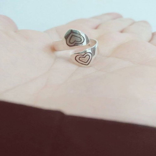 Silver ring hearts 925° new with handmade niello design