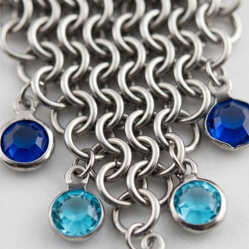 Handmade steel necklace European chainmail with blue crystals new