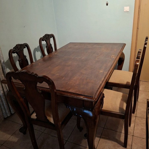 Vintage dining set used, solid wood, 6 chairs