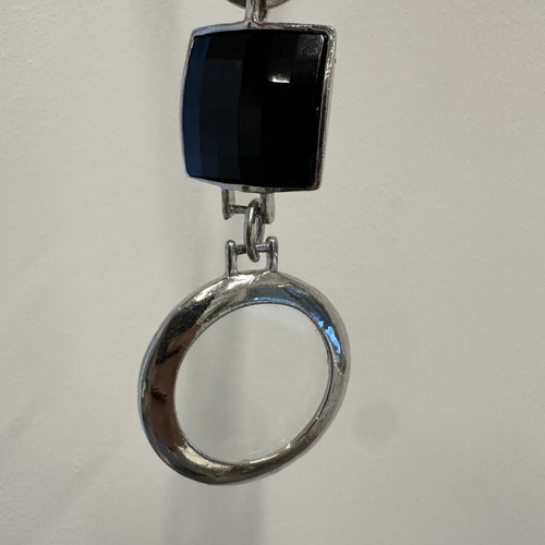 Women's silver necklace with black stone