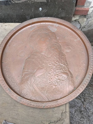 Copper tray like new with Virgin Mary