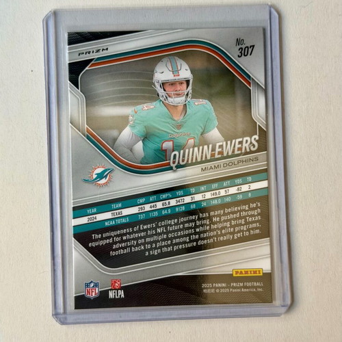 2025 Panini Prizm Quinn Ewers #307 Silver Prizm Miami Dolphins card new