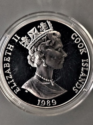 Cook Islands 50 dollars 1989 silver proof coin used with certificate