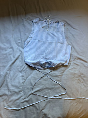 Pull & Bear striped top with waist ties size S used, white and turquoise