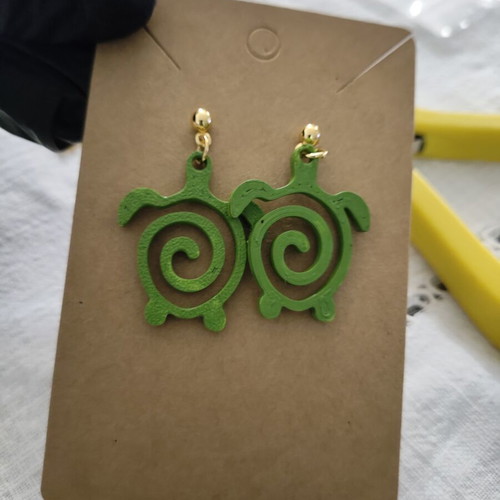 Green Turtle Earrings 3D Printed Hand Painted