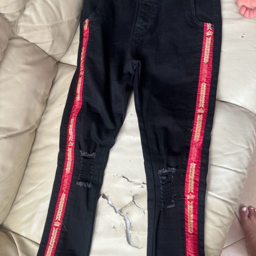 Sik Silk men's black small denim pants with red stripe in excellent condition