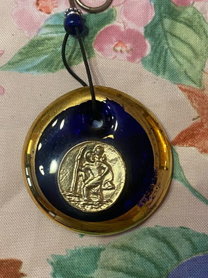 Car amulet Saint Christopher on blue Murano glass like new