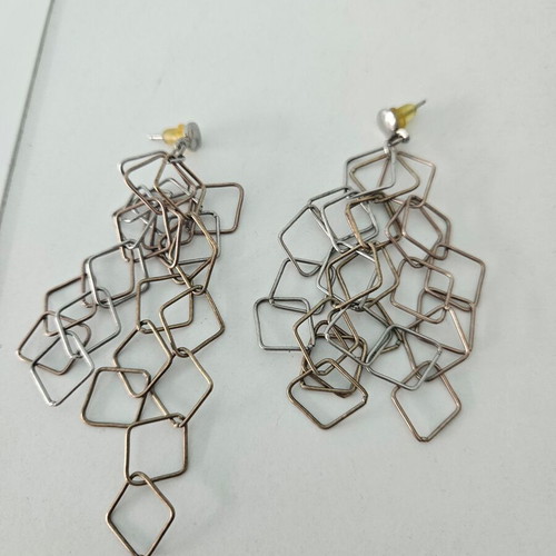 Silver 925 earrings used, tricolor, dangle
