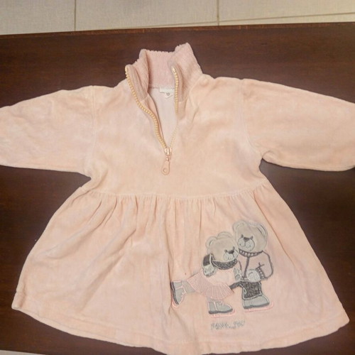 Baby velour dress used, pink with embroidered bears 12 months