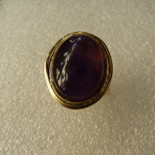 Silver ring with amethyst cabochon, new, 925 gold plated