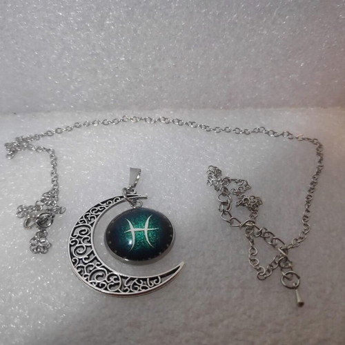 Crescent Moon Pendant with Pisces Zodiac like new