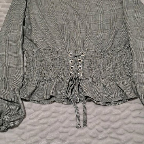 Enzzo blouse gray with checkered pattern like new, long sleeve