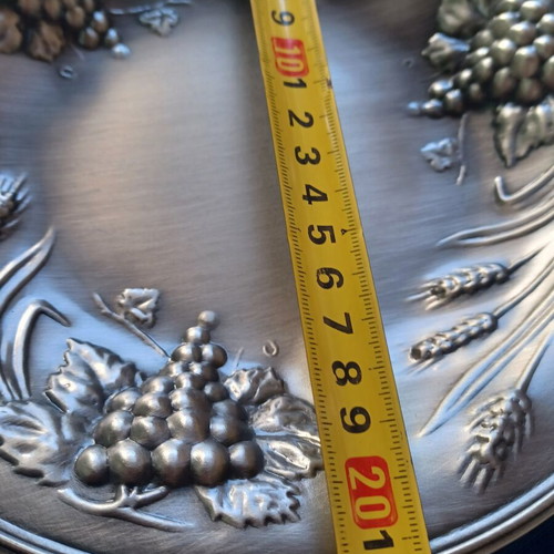 Metal Decorative Plate with Embossed Grapes and Wheat used, with box