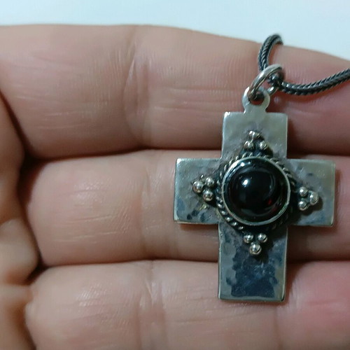 Byzantine silver cross 925 with garnet stone new