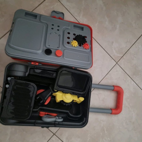 Children's play suitcases used, workbench and kitchen set