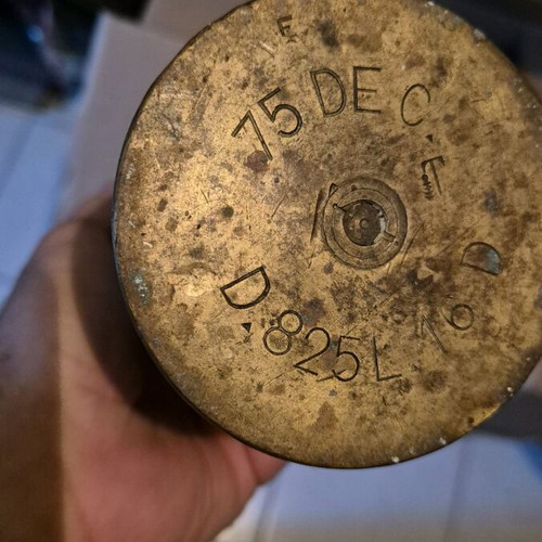World War I Trench Art used, 75mm carved shell casing