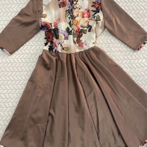 Handmade short dress size M/38 beige and brown made to order