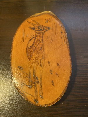 Retro pyrography panel "Deer" USSR 1976 used wooden souvenir