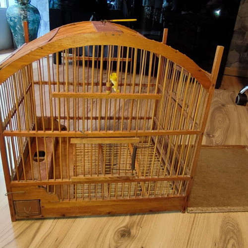 Handmade wooden birdcage for canaries used, vintage style