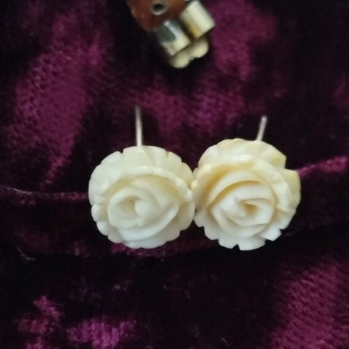Vintage earrings from Africa carved bone with gold clasp, like new