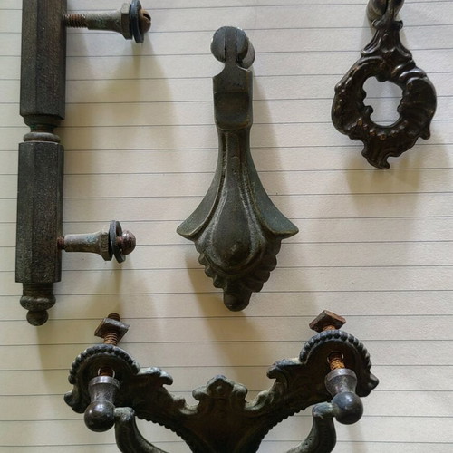 Vintage door handles used, set of 4 pieces