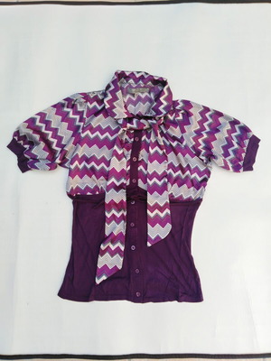 Women's Short-Sleeve Shirt Blouse M 38 10 Like New Multicolor Zigzag