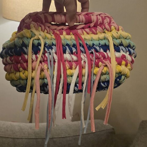 Handmade crochet handbag with tassels, multicolor