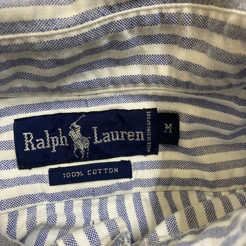 Ralph Lauren Oxford shirt M, light blue white pinstripe, turquoise pony